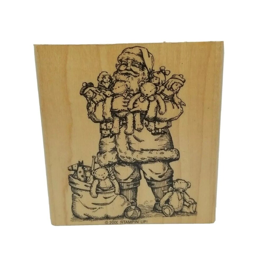 Stampin' Up Santa Claus Carrying Toys Vintage Wood Rubber Stamp Christmas Craft